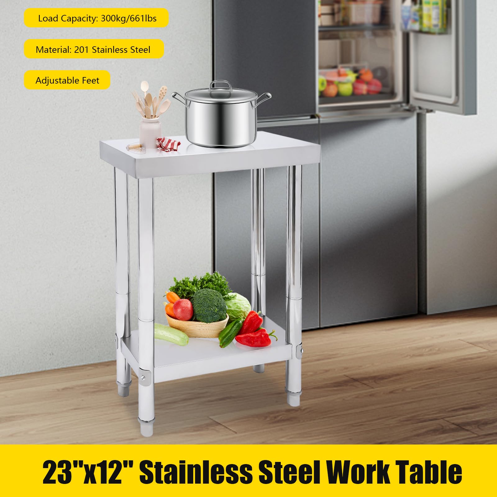 Mesa de trabajo antideslizante de 2 capas, preparación de trabajo de restaurante de cocina, adecuada para cocinas, hoteles, panaderías, lavanderías, consultorios médicos, plata, 60 x 30 x