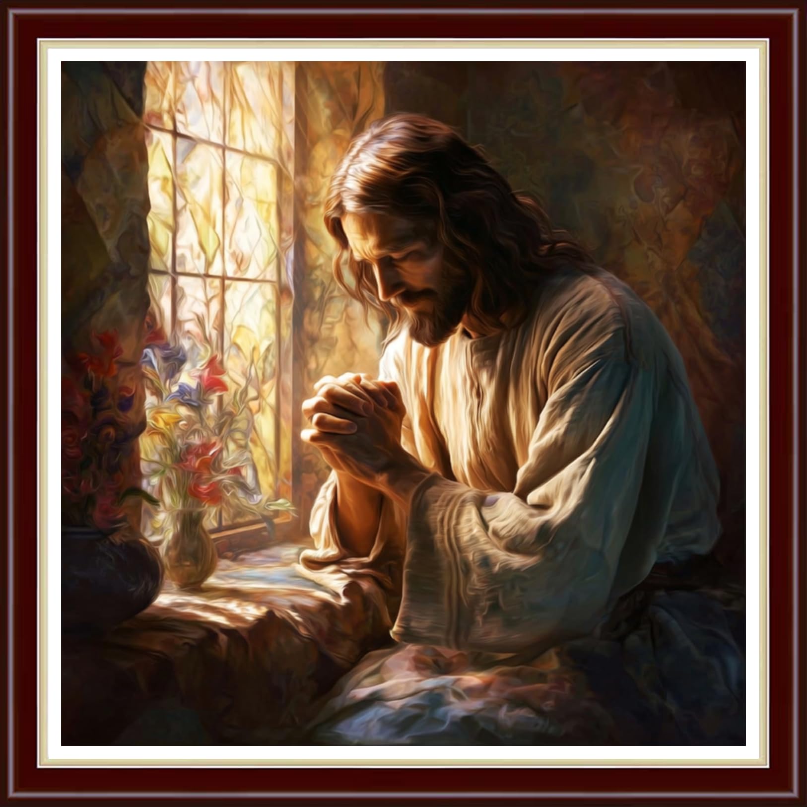 Fanxvivy Stamped Cross Stitch Kits for Beginners Full Range of Cross Stitching Preprinted Embroidery Kits for Adults, 11CT Embroidery Pattern Needlepoint Kits-Jesus' Prayer 18×18 inchs