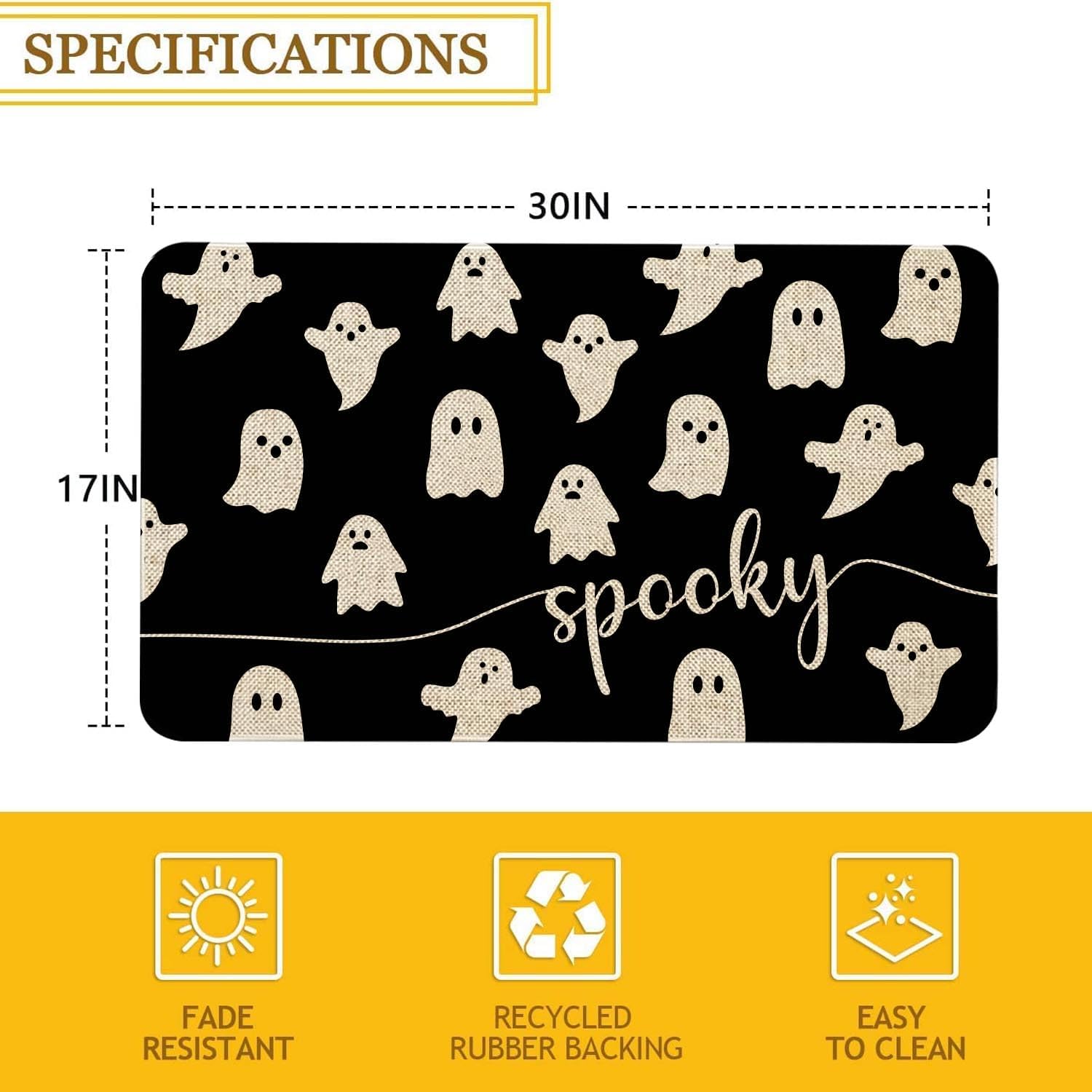 Mloabuc Happy Halloween Door Mat Outdoor Black Witchy Doormat Halloween Welcome Mats for Front Kitchen Mat Outdoor Indoor Heavy Duty Non-Slip Rubber Back, 17 x 30 Inch