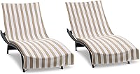 Vista 18 de Arkwright California Chaise Lounge Cover - Paquete de 2 - Toalla Cabana de Algodón Suave a Rayas con Portabolsillos para Silla de Playa, Piscina