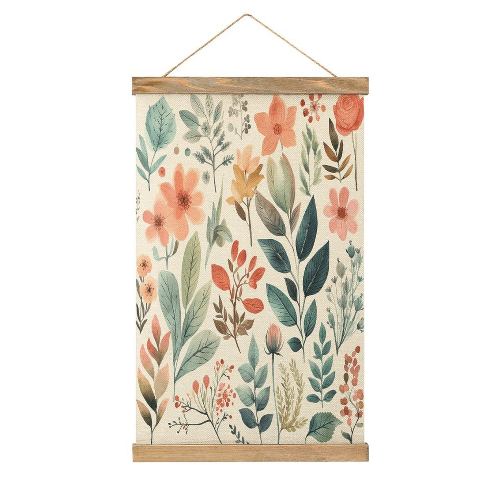 VstaDank Watercolor Flowers Hanging Poster with Wooden Frame Modern Linen Hanging Painting Retro Style Wall Decor Art Painting for Living Room,Bedroom Decor Poster Frame 20.4x13.1inch