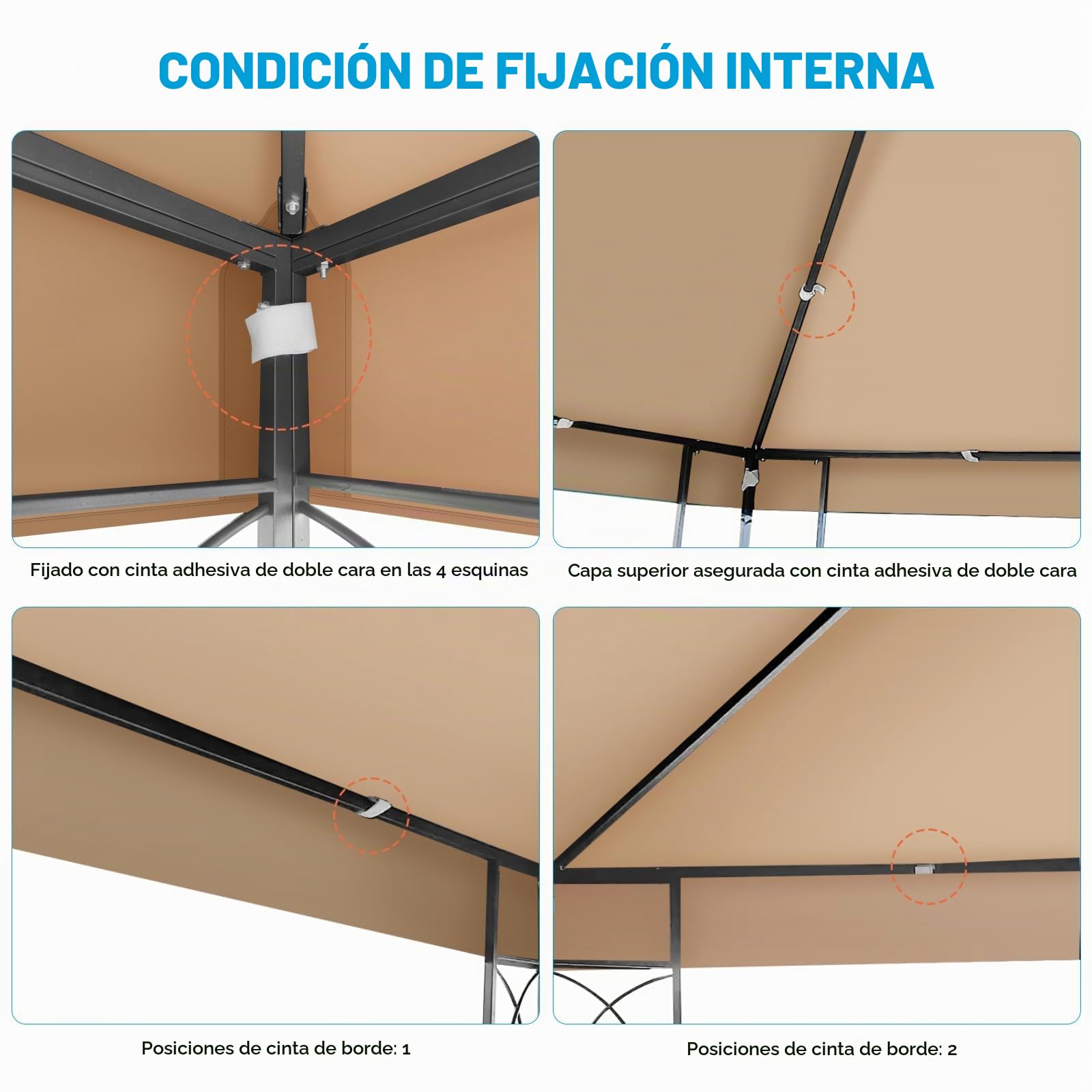 Toldo Recambio 3x3 m Pergola, Techo Repuesto para Cenador Impermeable 300D Protección UV, Funda Transpirable para Pérgola de Jardín, Reemplazo Resistente al Viento para Gazebo Exterior, Caqui