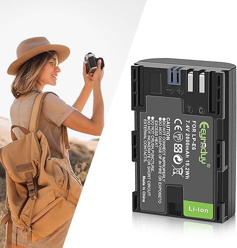 Miniatura 7 de Paquete de 2 baterías LP-E6 de 2600 mAh y cargador de batería dual de repuesto LP-E6 LP-E6N para cámaras Canon EOS R R5 R6 R7 60D, 70D, 80D, 90D,