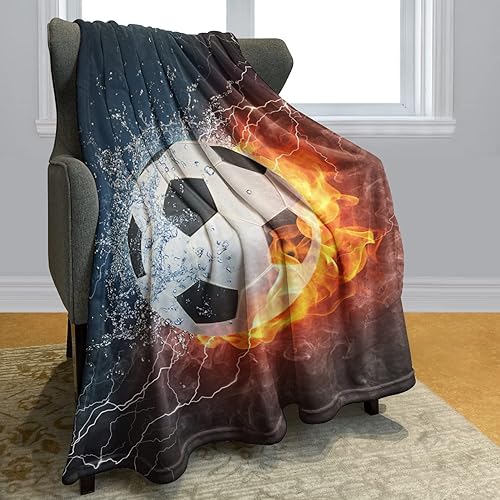 Miniatura 4 de HommomH Manta de 60 x 80 pulgadas, cómoda, acogedora, suave, cálida, de un lado, de fuego, de fútbol