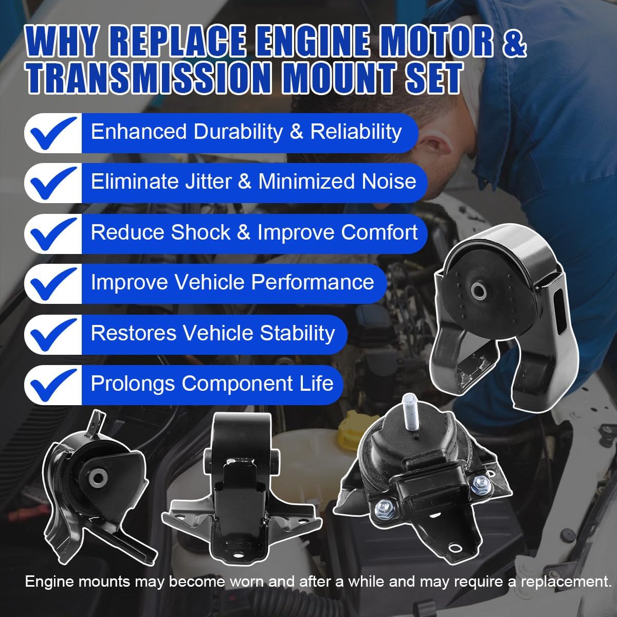 Set of 4 Engine Motor Mount and Transmission Mount Compatible with Hyundai Sonata 2006 - 2008, Replace# A7147, A7162, A7168, A7171 218103K850 219103K050