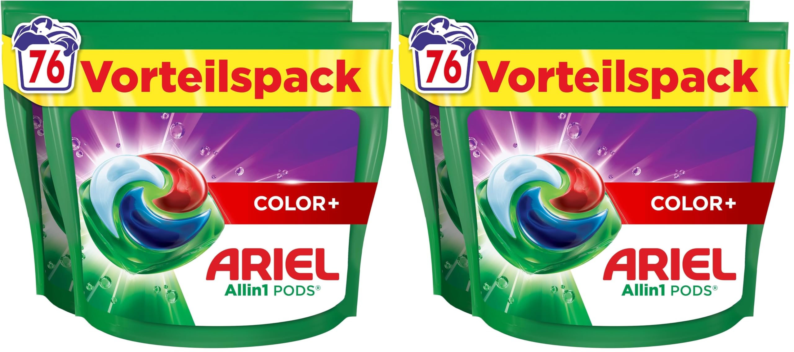 Ariel Waschmittel Pods All-in-1, Flüssigwaschmittel Kapseln 76 Waschladungen, Color+, Kraftvolle Fleckentfernung ab der 1. Wäsche (Packung mit 2)