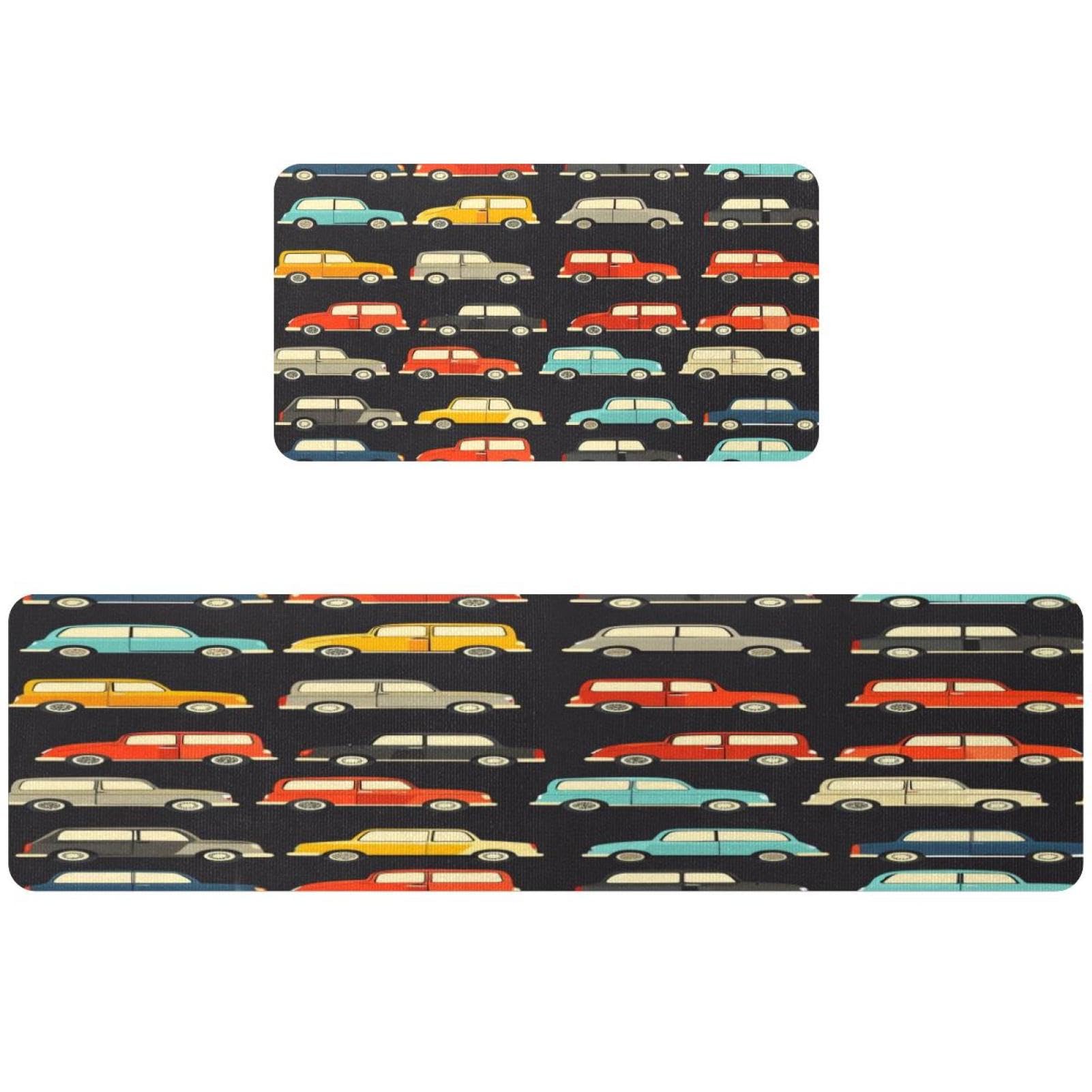 Tapis de cuisine lavables motif voitures avec tapis de couloir absorbant