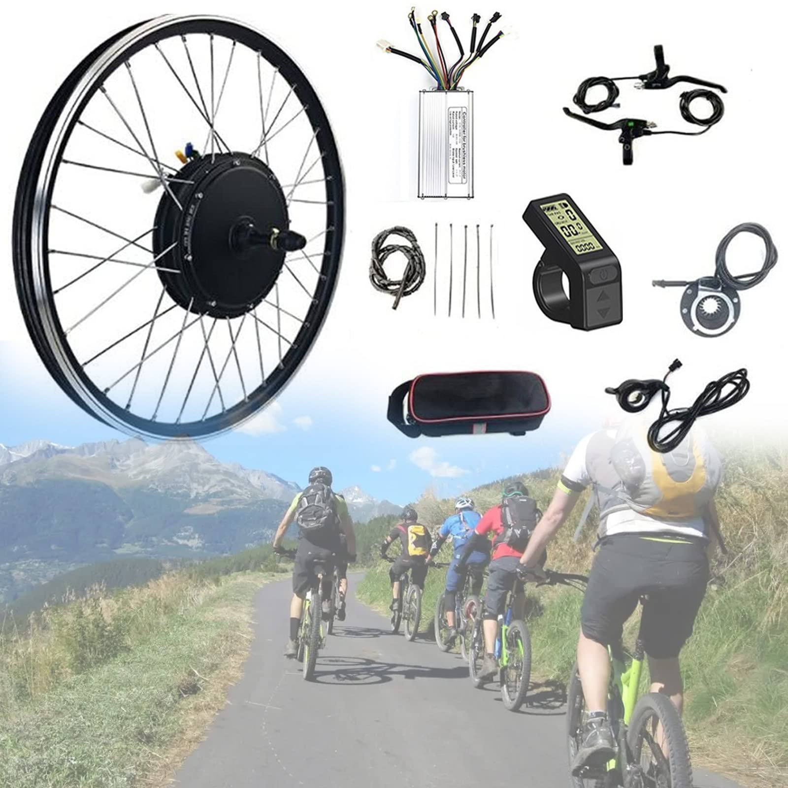 Kit Bici elettrica, Kit di conversione Bici elettrica 48V 1500W Kit Motore mozzo Bicicletta elettrica, 20"/24"/26"/27,5"/28"/29"/700C Kit di conversione Bici elettrica Ruota Poster