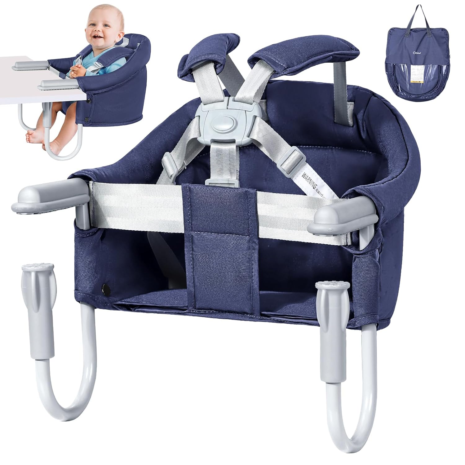 Orzbow Hook On High Chair with Removable Dining Tray, Folding Portable High Chair with Storage Bags, Baby Table Booster Seat, Easy Clip on Table Feeding HighChair for Travel, Restaurant and Home, Grey
