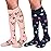 30-40mmHg Medical Graduated Compression Socks for Women&Men Circulation-Compression Stockings-Knee High Socks for Support,Hiking,Running(2 Pack Navy Pink Flowers,L-XL)