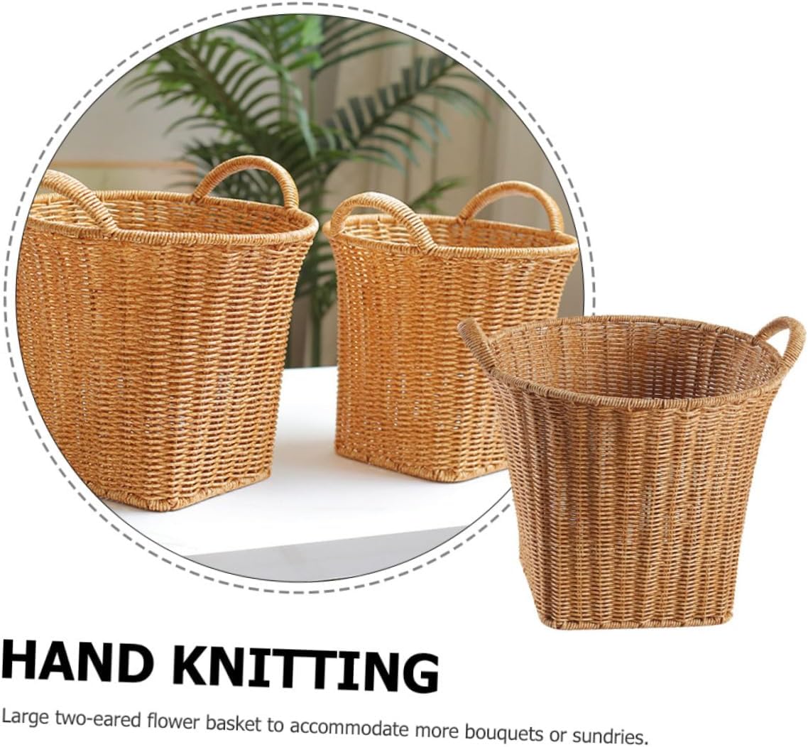 SUPVOX Capacity Imitation Rattan Woven Basket for Decorative Storage Portable Flower Basket for Home Organization and Stylish for Bedroom Office and Living Spaces