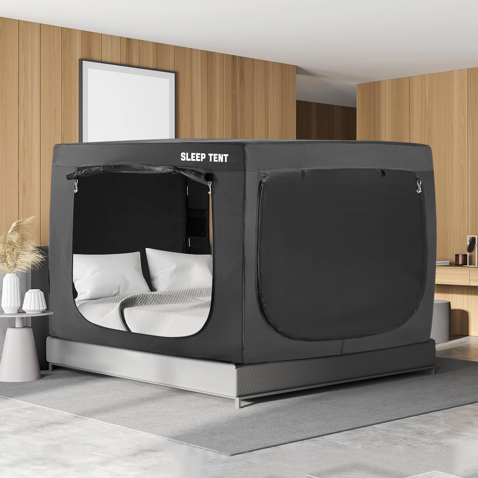 BORNA Bed Tent Bed Canopy King Size for Adult and Kids,Portable Sleeping Tents Dream Tents Indoor for Kids and Adult, Breathable Privacy Space on Bed with Three Doors (Mattress Not Included)…