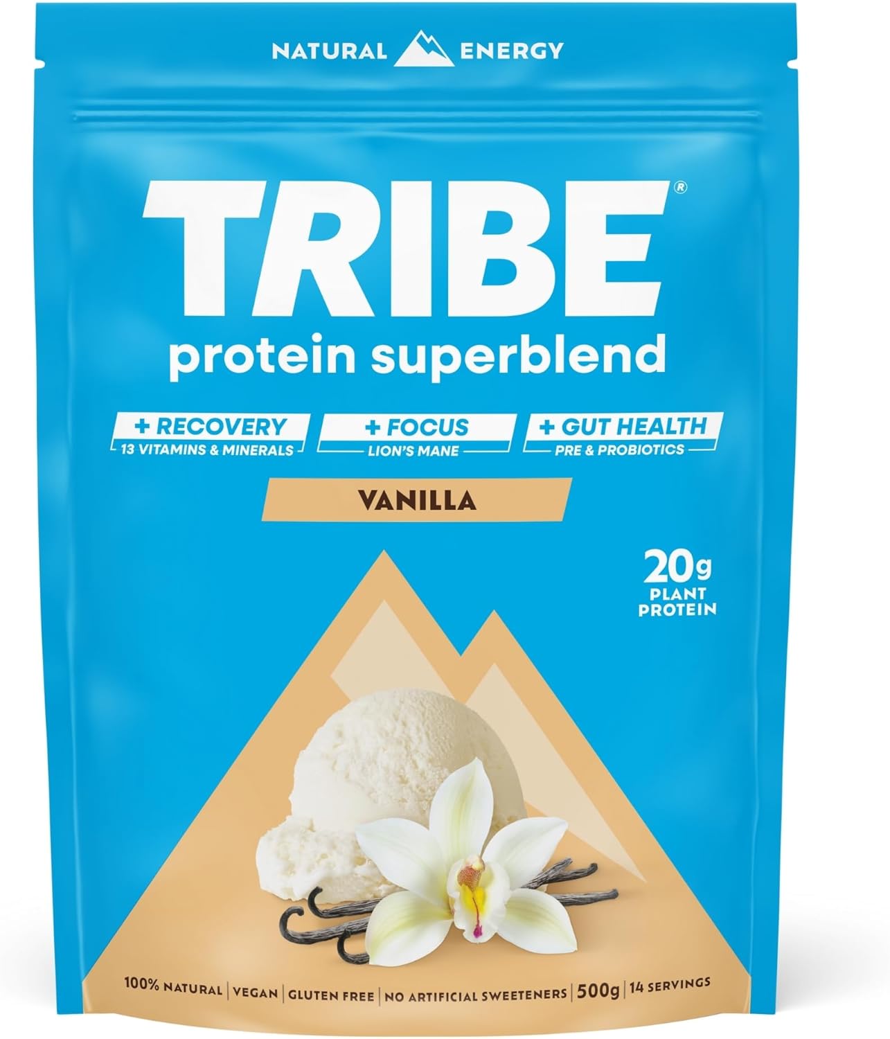 TRIBE Vegan Protein Superblend | 500g | 20g Protein | Recovery, Focus and Digestion | Plant-Based Nutrition Shake | Lion’s Mane, Ashwagandha & Magnesium | Vanilla Flavour
