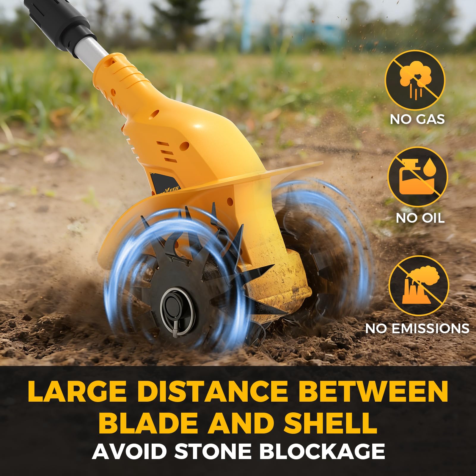 Motoazada Eléctrica de 21 V, Cultivador de Jardín, 360 RPM, con 2 Baterías de 3,0 Ah y Cargador, Ancho de Trabajo de 20 Cm, Profundidad de 16 Cm, Motoazada para Suelos