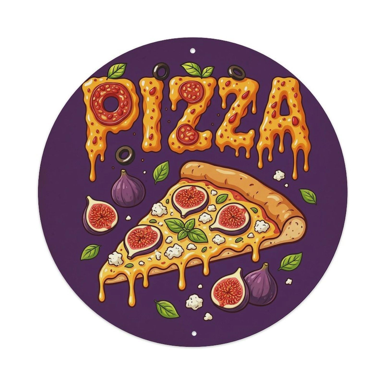 Huiyhb 8X8inch(20X20cm) Vintage Pizza Slice Goat Cheese Fig Metal Tin Sign