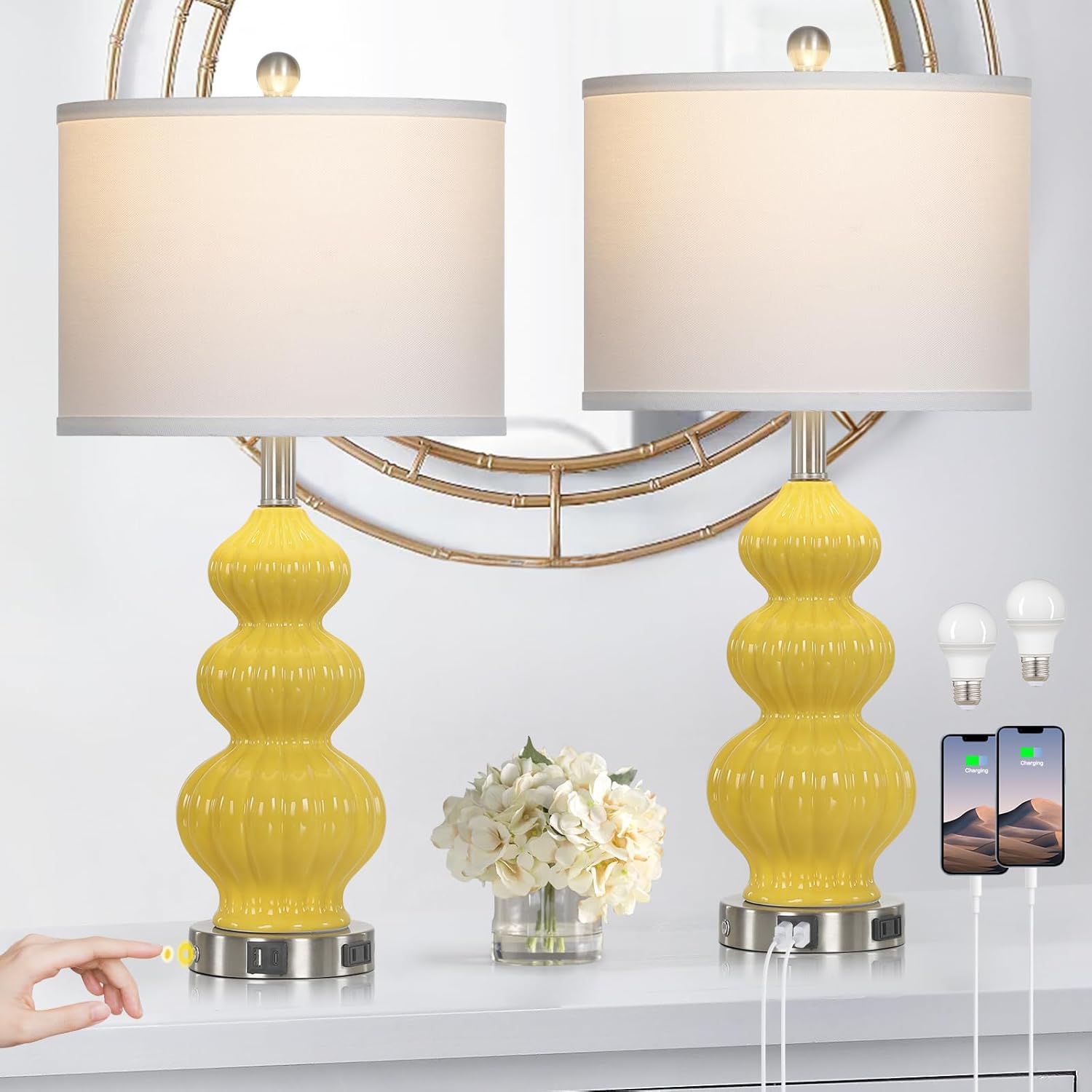 Amazon.com: Rinweey Triple Gourd Ceramic Table Lamps Set of 2, Modern ...