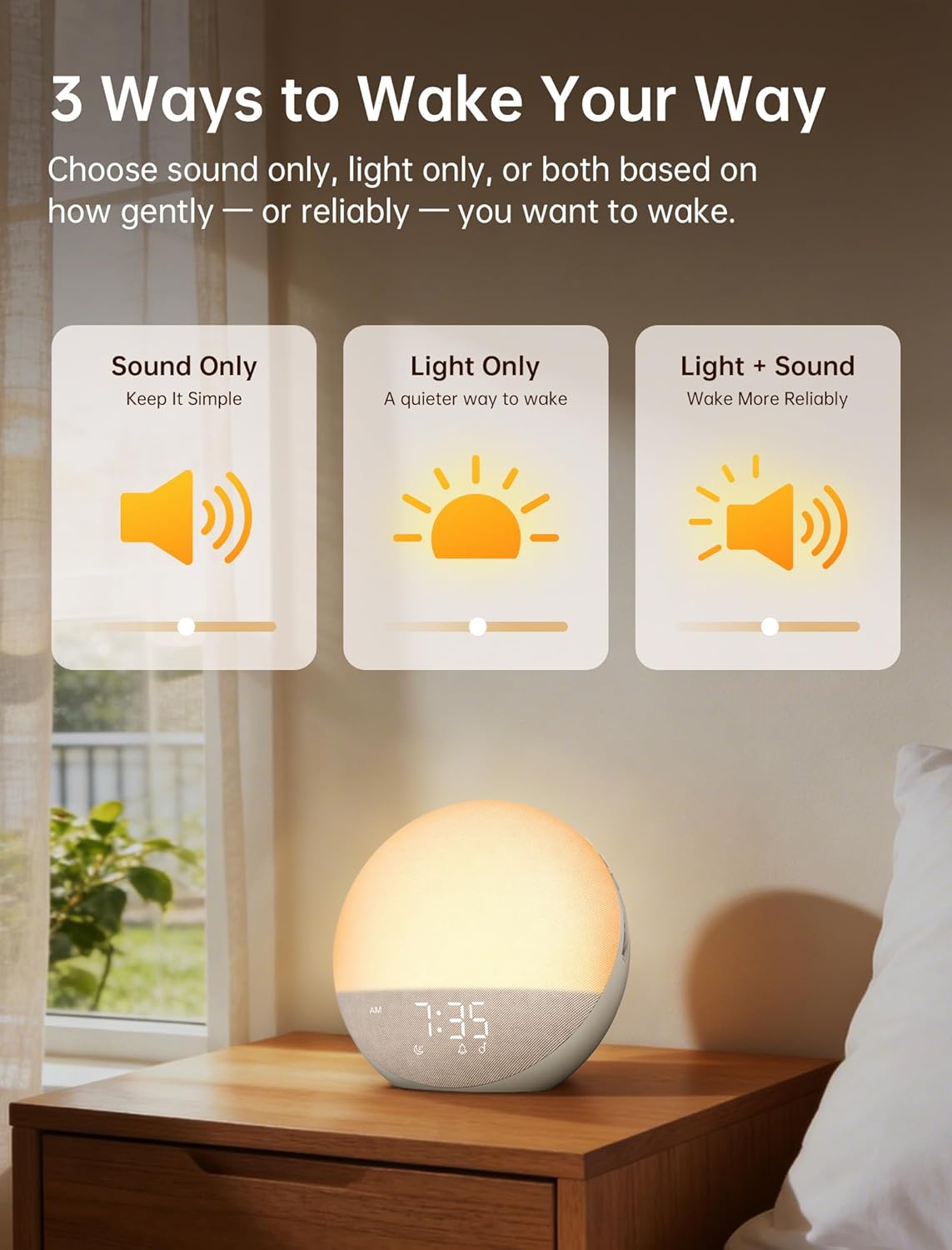Sunrise Alarm Clock with Sound Machine: Gentle Wake Up Light & 7 Alarm Sounds for Bedroom - 3 Wake-Up Modes & 32 Volume Levels for Stress-Free Morning Putty