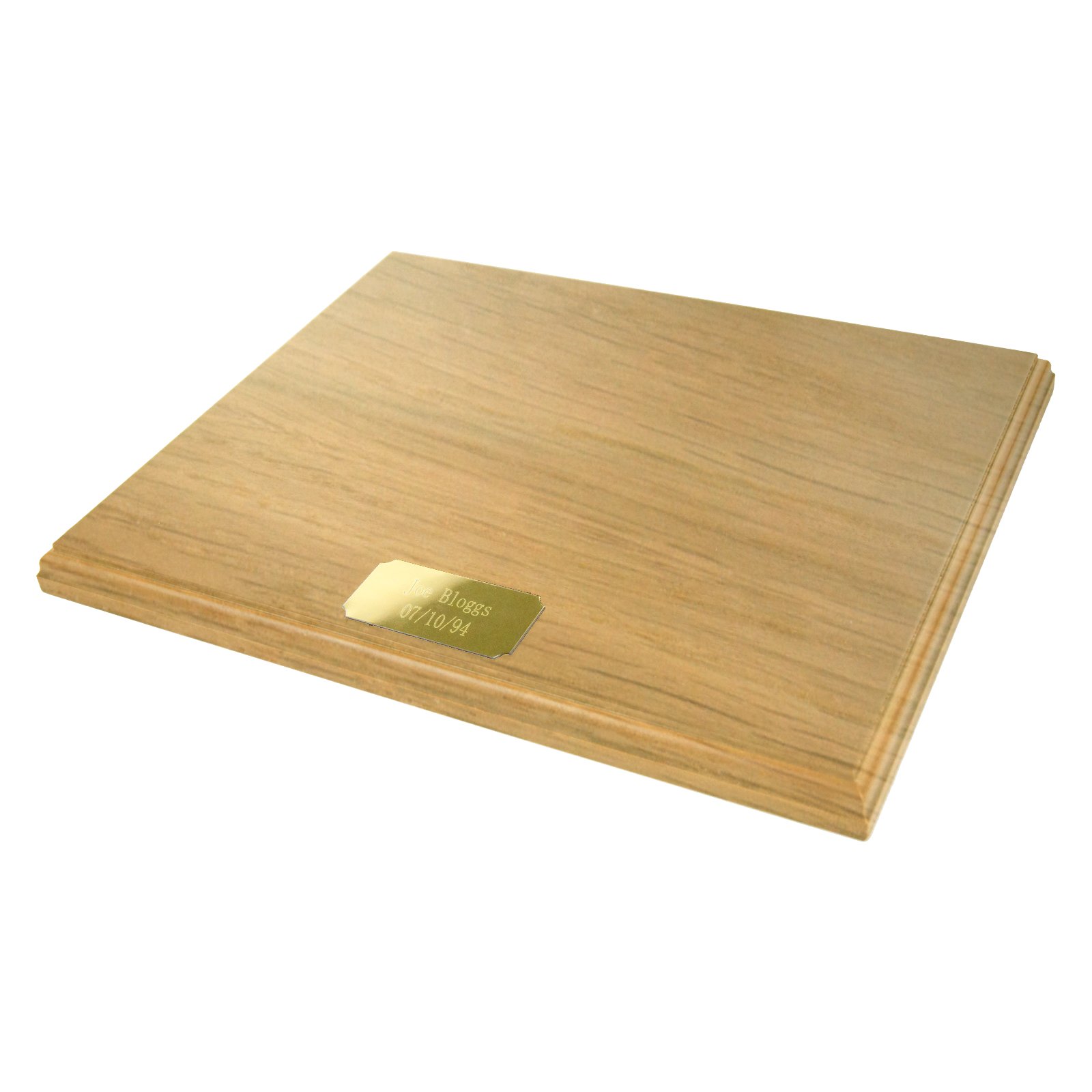 BabyRice Oak Veneer Wooden Display Plinth 10x8 & Engraved Gold Plaque