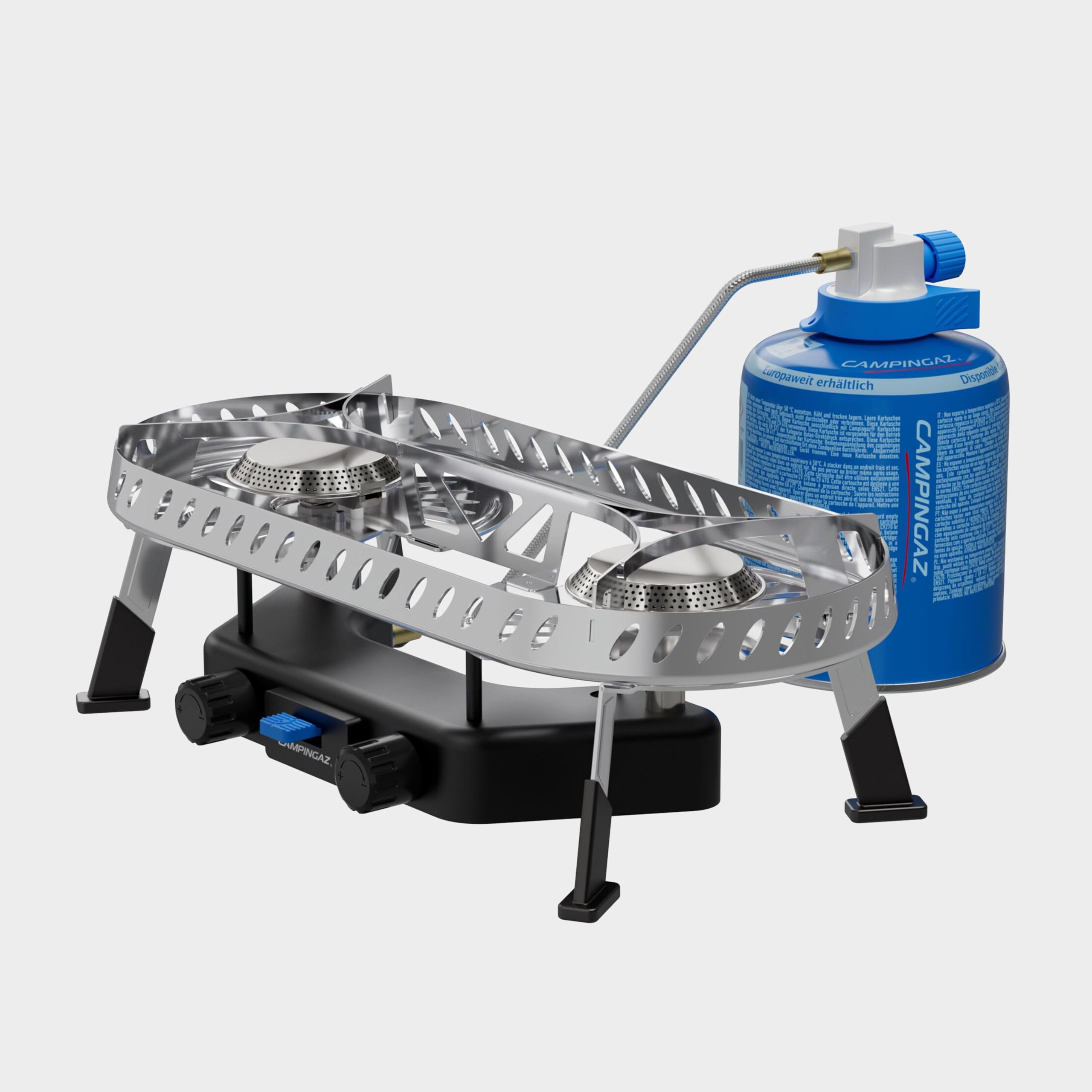 Campingaz Camp & Trek Twin Connect Fornello da campeggio, 2 bruciatori da 2000 W, accensione piezoelettrica, in acciaio e plastica, con borsa per il trasporto