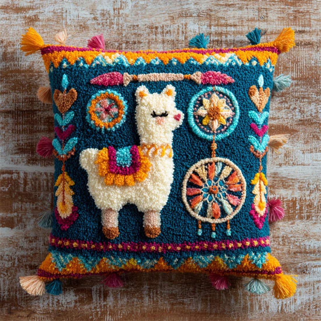 Kitquiver Animal Latch Hook Cushion Kits Cartoon Alpaca DIY Latch Hook Kit Cushion Home Decor Embroidered Pillow Kits,Beginner Adult Embroidery Set 17x17In