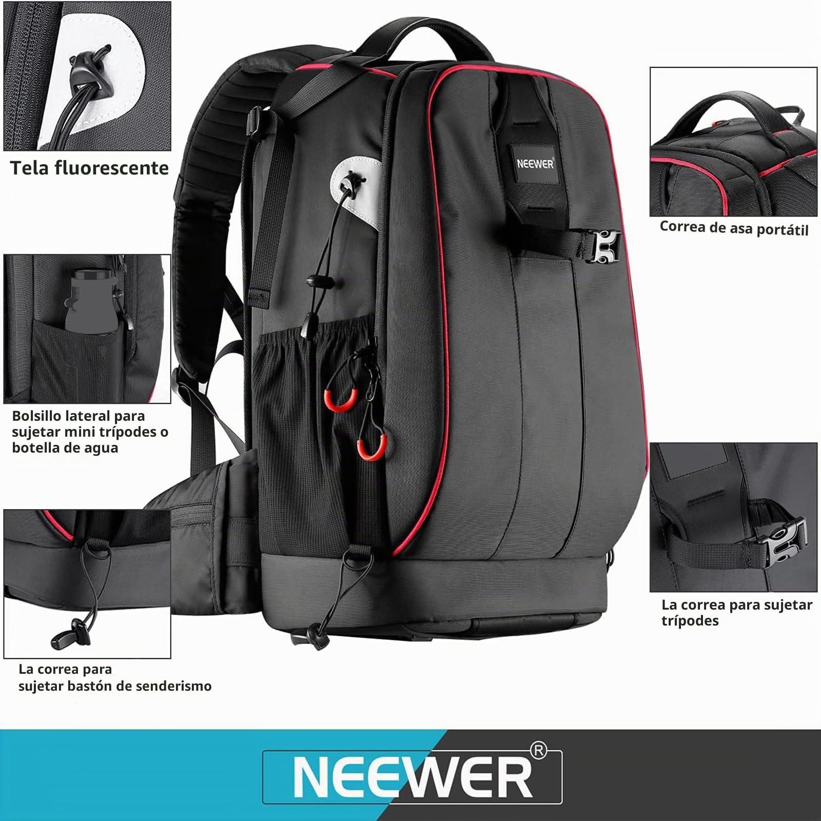 Neewer Pro Mochila de Cámara Impermeable a Prueba de Golpes Ajustable Acolchado Bolsa con Bloqueo de Combinación Antirrobo