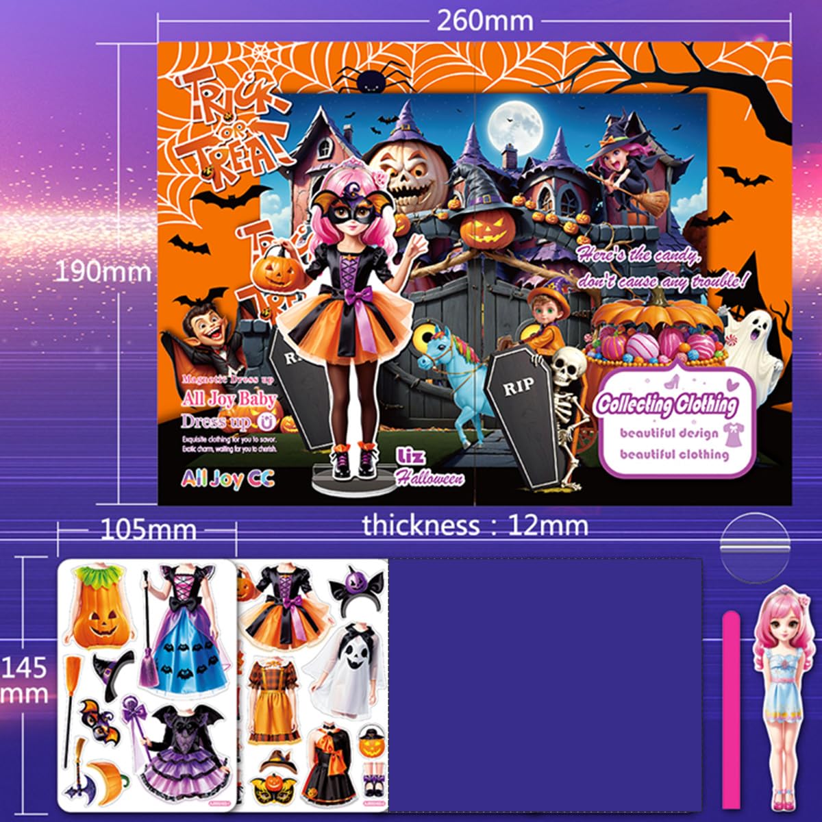 Halloween Magnetisches Anziehpuppen Set Basteln Spielzeug für Kinder 3-8 Dunkle licht-Sticker mit Puppe und Kostümen