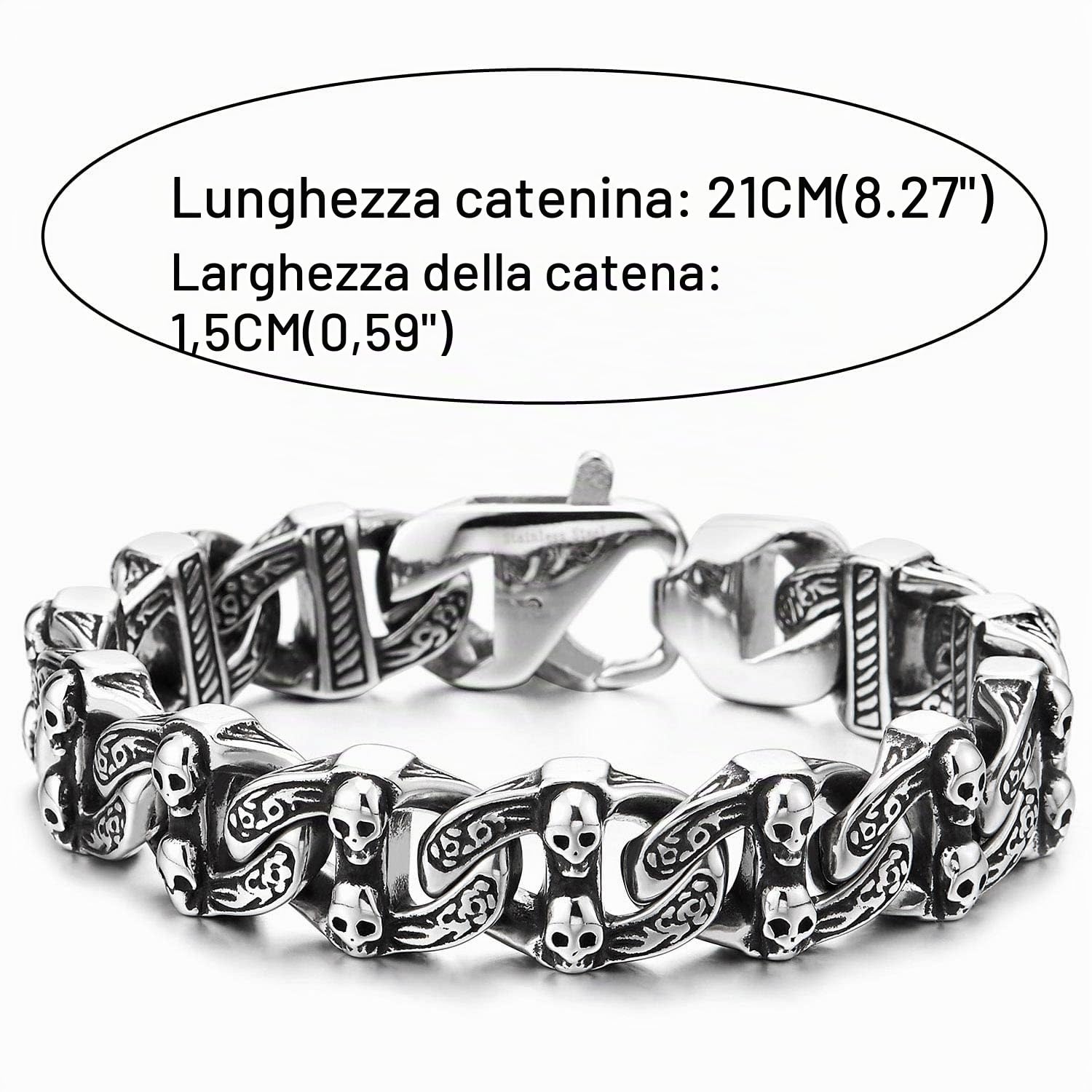 COOLSTEELANDBEYOND Bracciale Gotico Vintage Catena Marina Anchor con Cranio in Acciaio Inossidabile per Uomo, Finitura Vecchio Metallo
