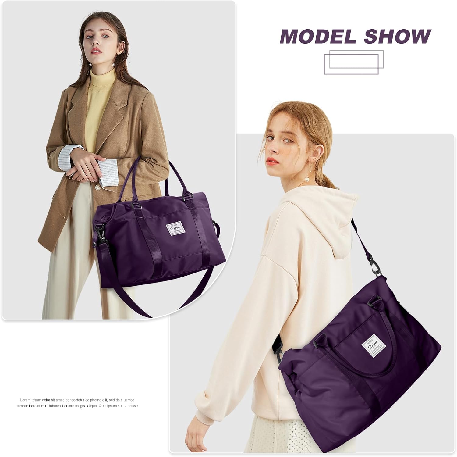 Sports Duffel Bags for Women Dark Purple Weekender Travel Totes Bag for Airplane, Cute Sports Gym Dance Bag Overnight Luggage Bag with Wet Pocket, Carry On Hospital Bag for Labor and Delivery