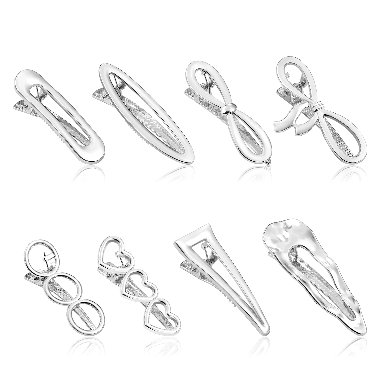 CWJCYTNSN 8 PCS Metal Hair Clips, Hair Accessories for Women, Silver Barrettes Hair Clips Small, Sweet Cute Alligator Clips for Hair Styling