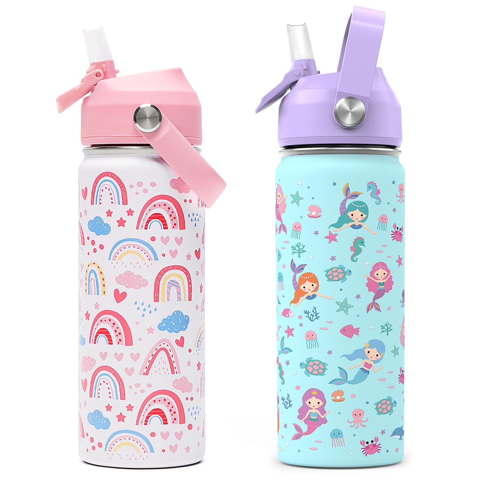 ACESAK 18oz Kids Insulated Water Bottle with Straw Lid - 18/8 Stainless Steel Kid Cup Travel Tumbler Double Wall Vacuum Leak Proof Portable Toddler