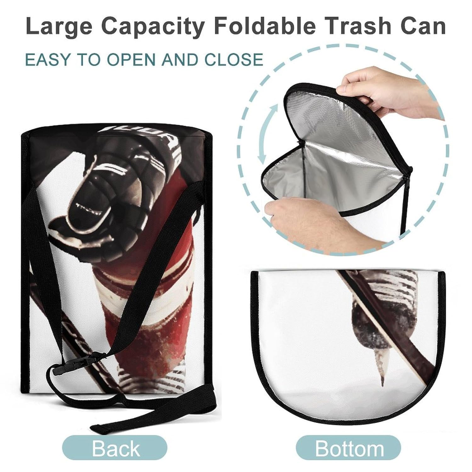 Hanging Car Trash Bag Protable Trash Can Ice Hockey Pattern Waterproof Garbage Bin for Car