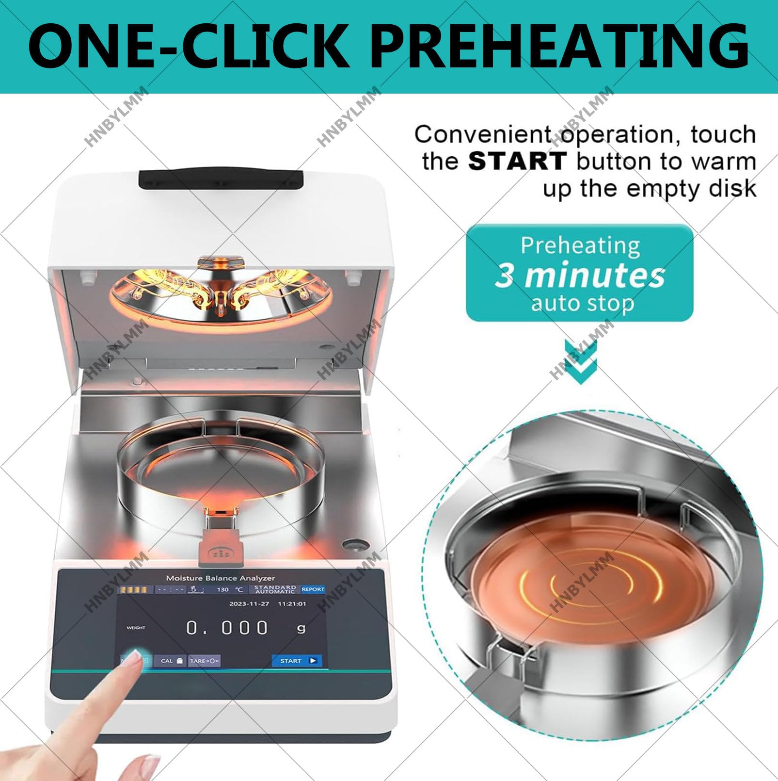 Analizador de Humedad Halógeno con dos Modos de Calibración, Balanza de 110g, Calentamiento y Secado Rápidos 40-160 ℃, con Salida y Almacenamiento de Datos para Pruebas De Alimentos, Plantas MBA1102