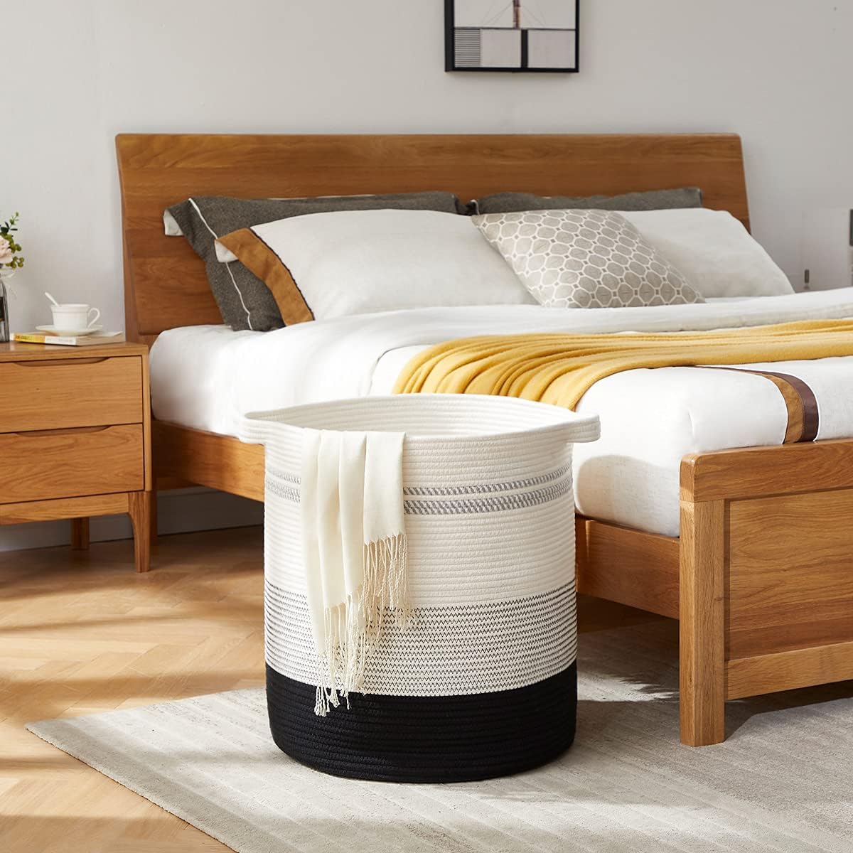 Cesto Bucato Cesti per Biancheria da 58 Litri Cesto per Intrecciata Portaoggetti con Manici per Vestiti per Soggiorno Accessori per Bagno(C)