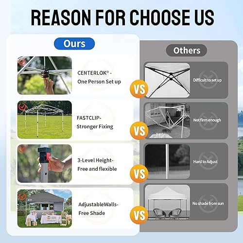 Miniatura 5 de CROWN SHADES Tienda de campaña desplegable de 10 x 10 pies con tela revestida de plata 150D, incluye 2 medias paredes laterales, 4 cuerdas, 8