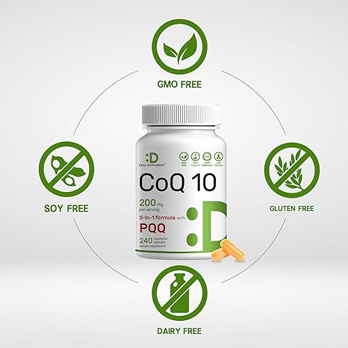 Miniatura 3 de DEAL SUPPLEMENT CoQ10 200mg con PQQ 200mcg, 240 cápsulas vegetales Complejo de coenzima Q10 biodisponible Apoya la salud del corazón, la energía y