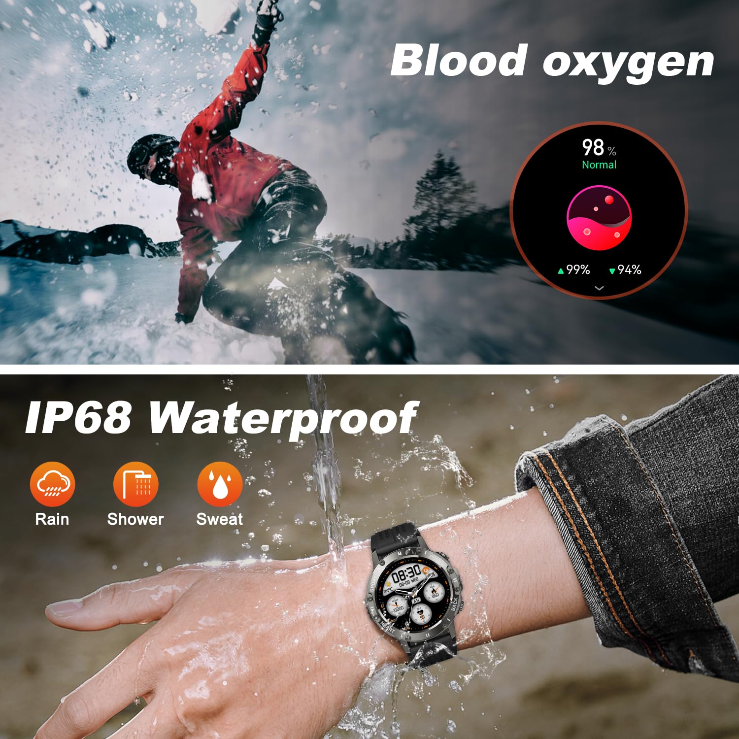 Smart Watch for Men Fitness Tracker: Bluetooth Waterproof Make Answer Call Digital Mens Watches Running Smartwatch for Android Phones iPhone Samsung Compatible Step Pedometer Sleep Heart Rate Monitor