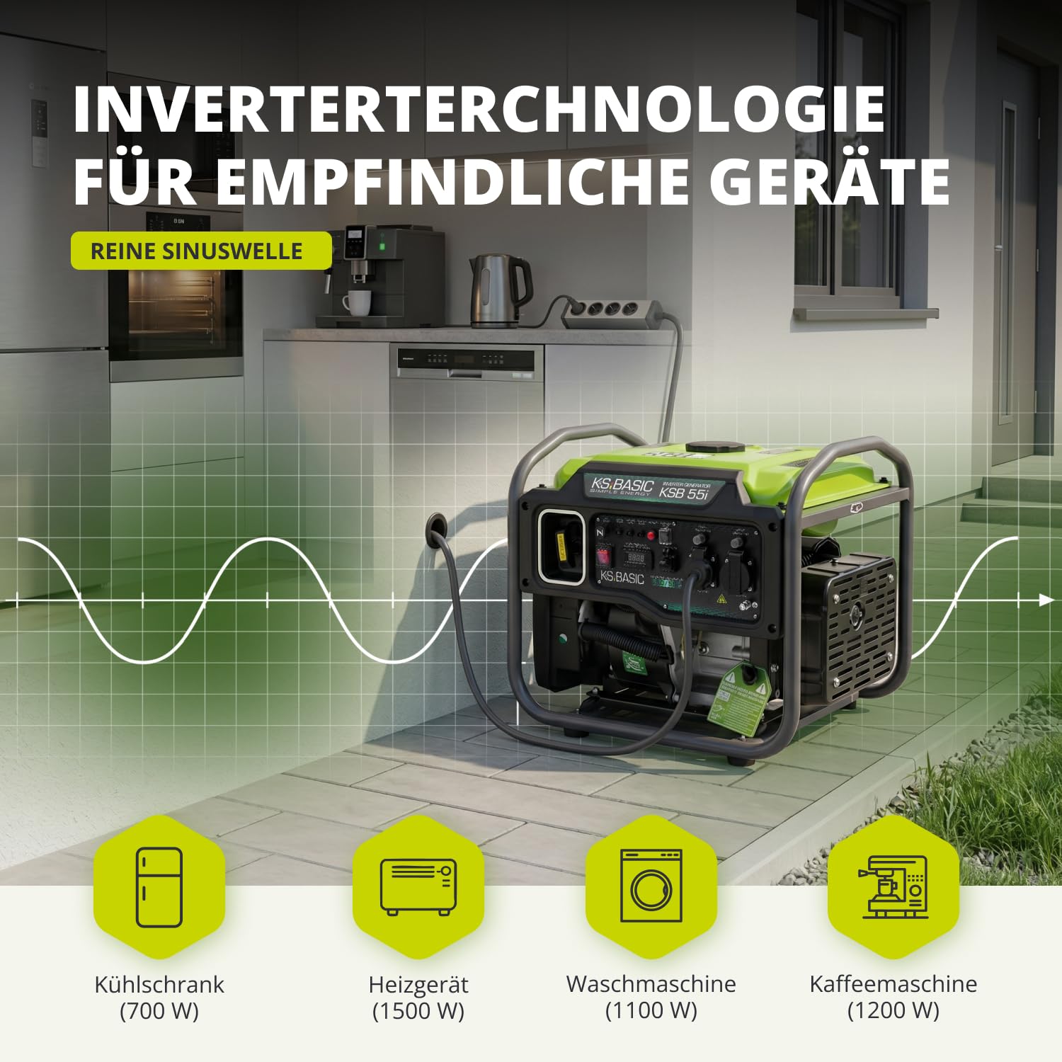 K&S BASIC 30i Inverter-Generator 2800W, 3000W maximal, kompakter Notstromaggregat Benzin, reine Sinuswelle, Stromerzeuger mit Eco-Modus, für Zuhause, Camping und Werkstattarbeiten, EURO 5.