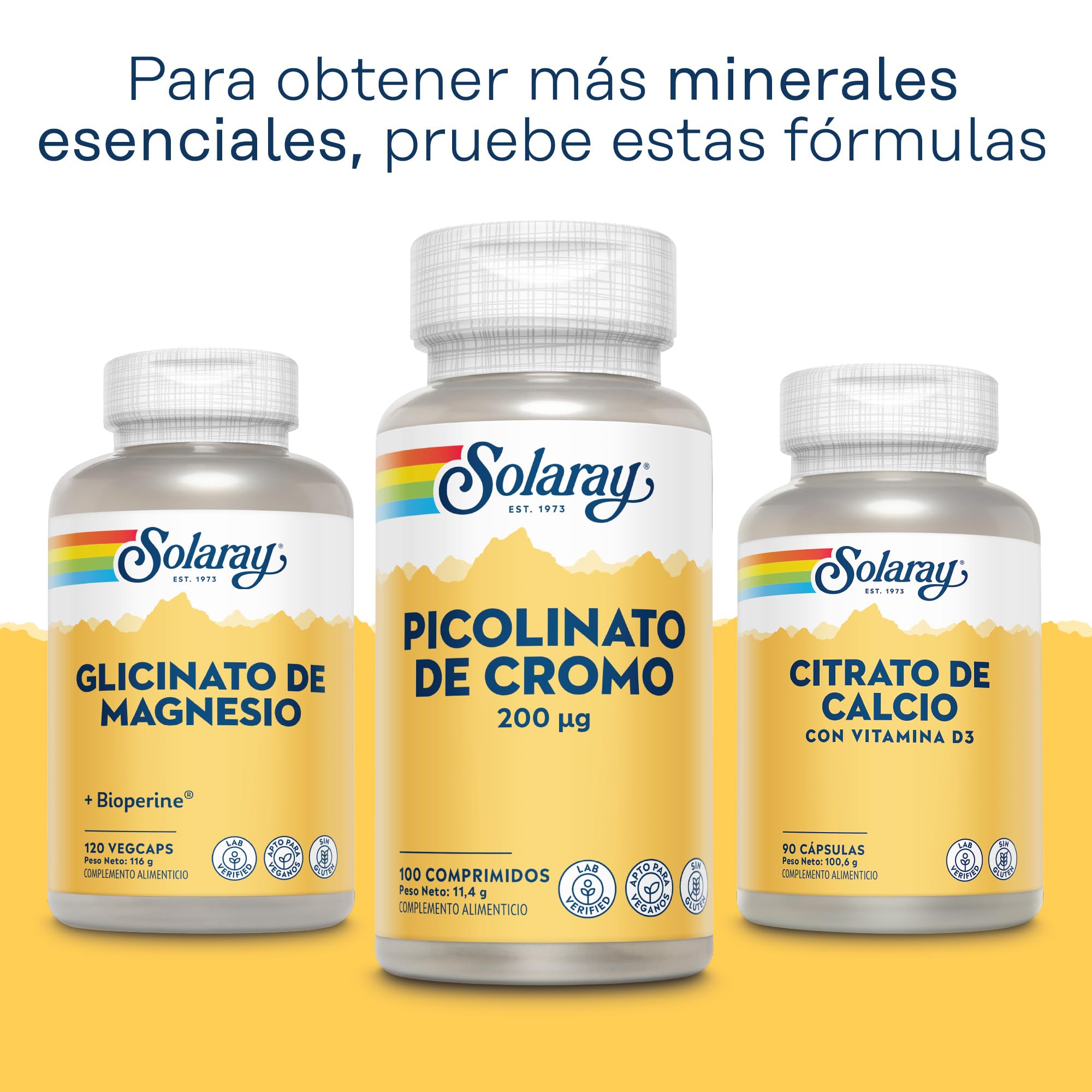 Picolinato de cromo de 200 mcg, 100 cápsulas veganas, suplemento de cromo de alta tasa de absorción, verificado en laboratorio Solaray