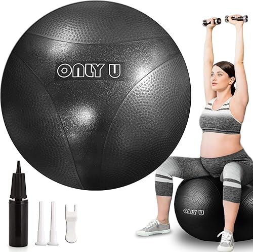 Miniatura 9 de only U Pelota de yoga premium, pelota de ejercicio, pelota de fitness, equilibrio y estabilidad, tamaño de 25.6 in, PVC ecológico, antiestallido,
