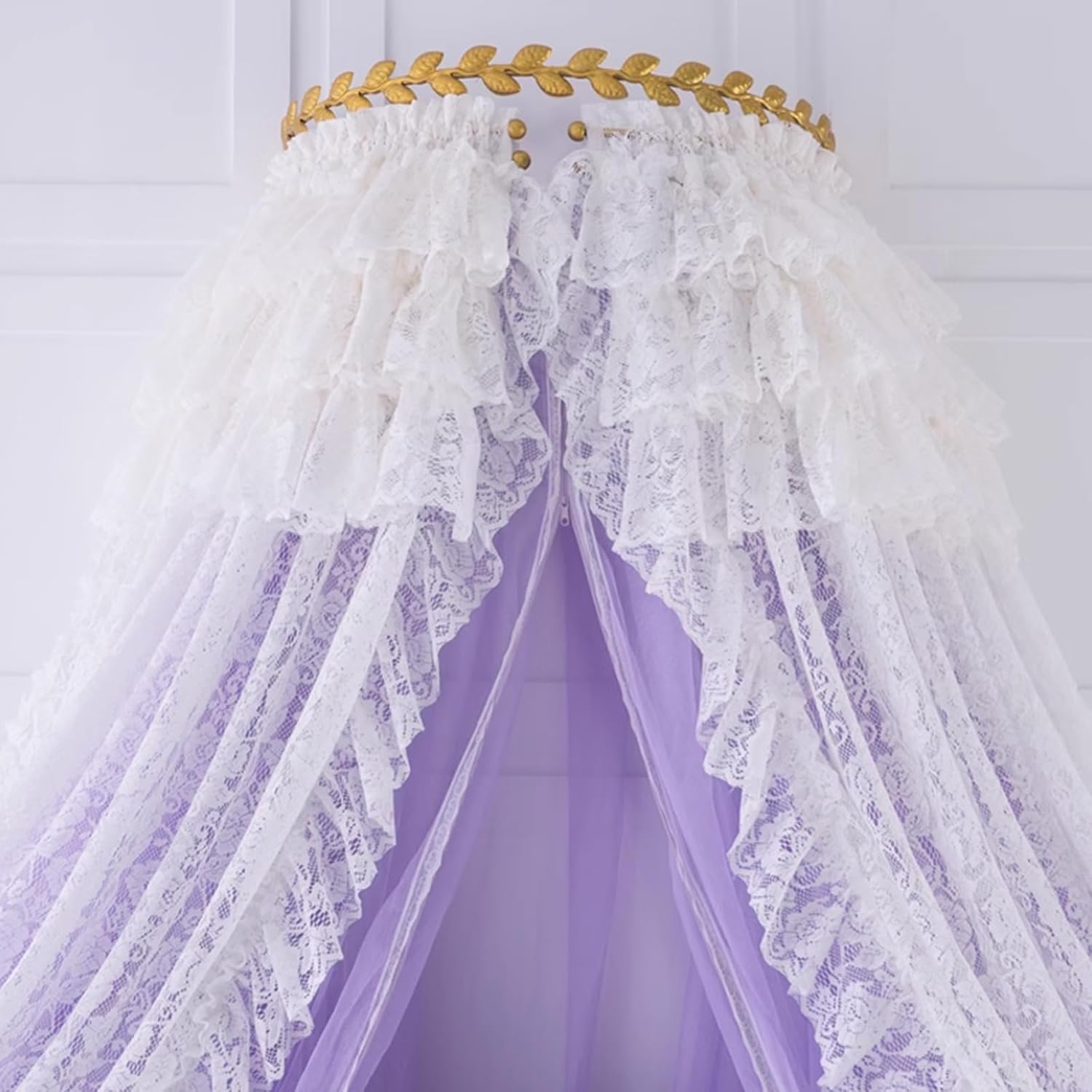 Crown Bedspread Chiffon, Gold Metal Crown Lace Bed Curtain, Breathable Dustproof Canopy Bedspread, Childrens Bedroom Decoration, Party Gift Bed Curtain (Pink 1.8m Bed)