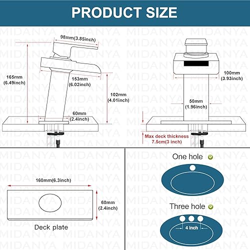 Miniatura 6 de Midanya Grifo LED de níquel cepillado para lavabo de baño, grifo de baño con boquilla de vidrio abierto en cascada, mango único, 3 colores