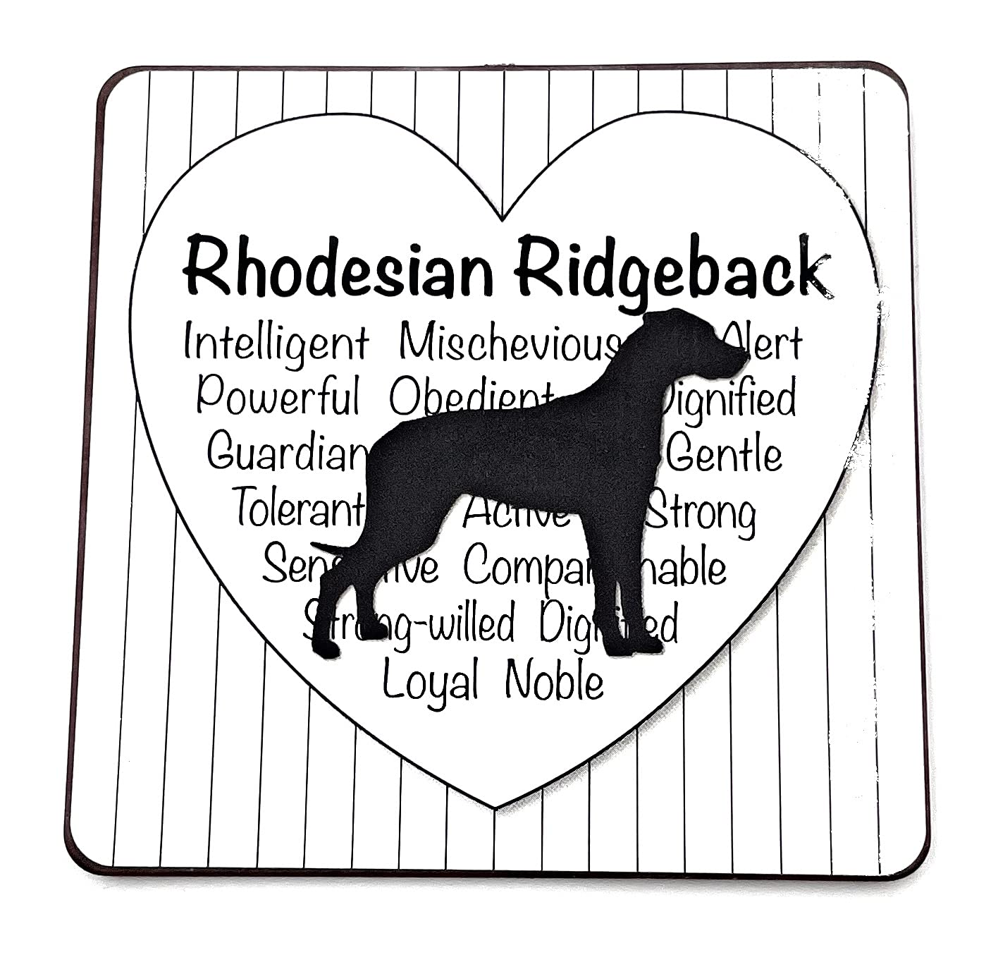 Rhodesian Ridgeback PLACEMAT/ COASTER– dog silhouette in black on white mug, with dog’s characteristics in heart shape on cup. Coffee/ tea coaster. Great gift/ present.