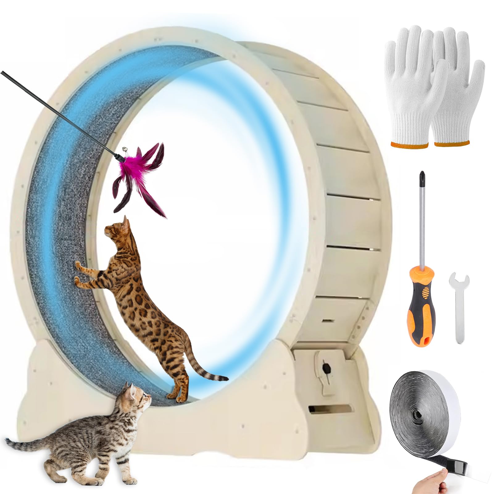 Large Cat Exercise Wheel 40 inch - Natural Solid Wood Cat Wheel Exerciser for Indoor Cats, Safety Cat Treadmill with Lock & Minimized Gapdesign