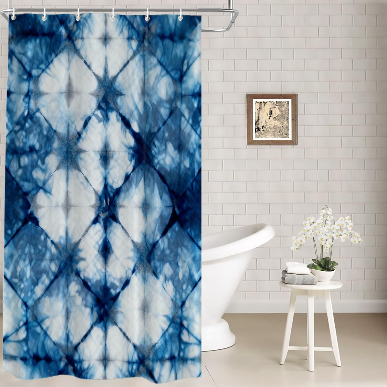 Rideau de douche bleu abstrait 72x36 pouces en polyester imperméable