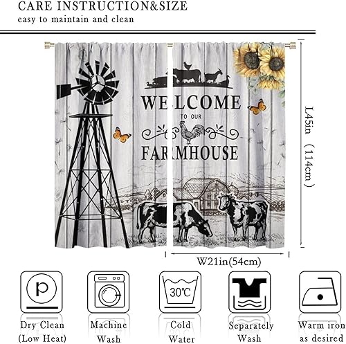 Miniatura 2 de SENRUEGT Western Farms - Cortinas de ventana con estampado de vaca, color blanco y negro, para sala de estar, 42 x 45 pulgadas