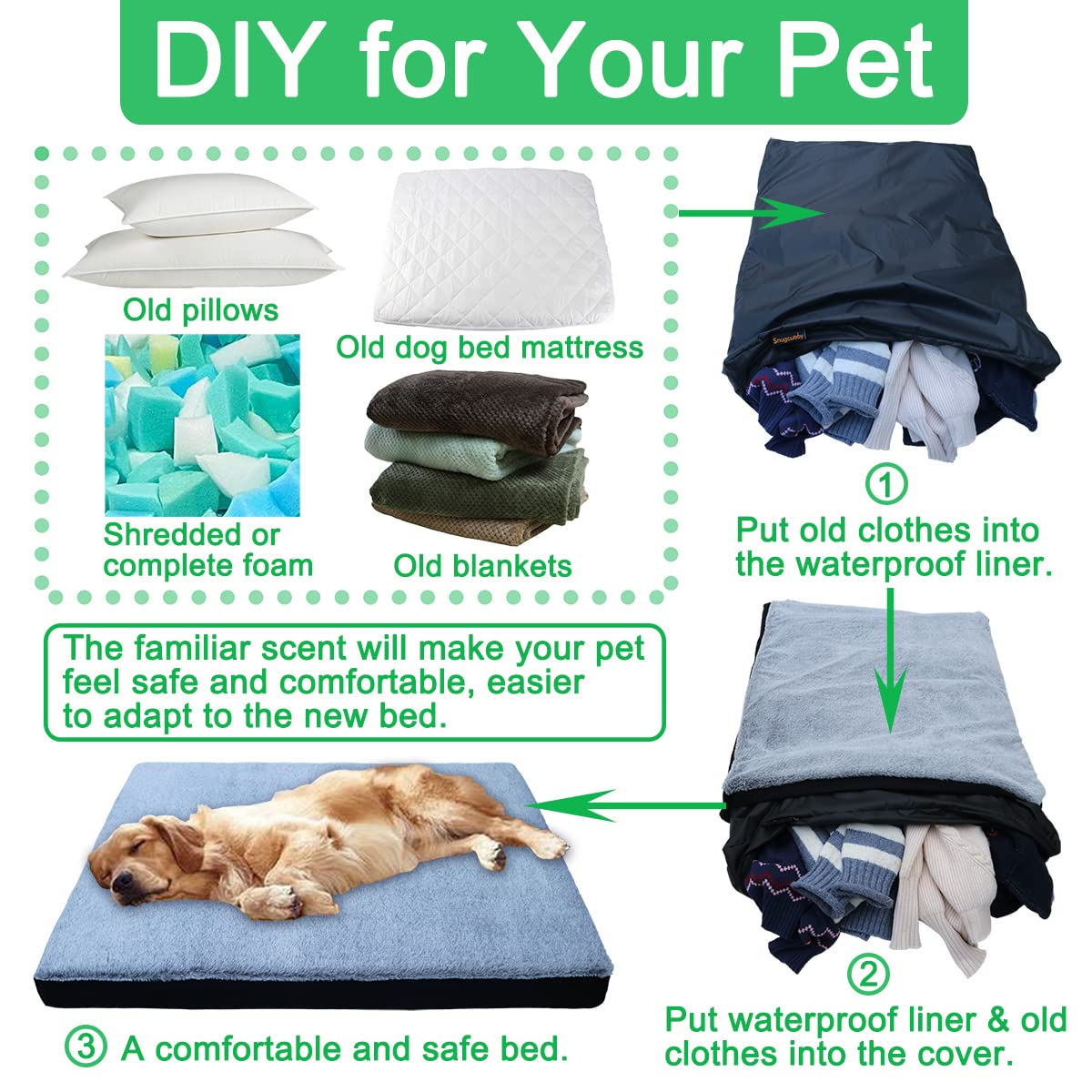 snugcubby 44"x32"x3.6" XL Waterproof Dog Bed Covers Replacement Washable Large Dog Bed Washable Removable Cover Pet Bed Cover for Dog Beds