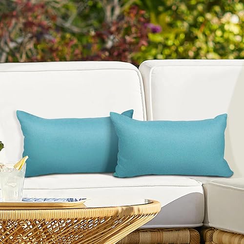Paquete de 2 fundas de almohada para exteriores, fundas de almohada decorativas de línea sólida, impermeables, para jardín, patio, sofá, decoración