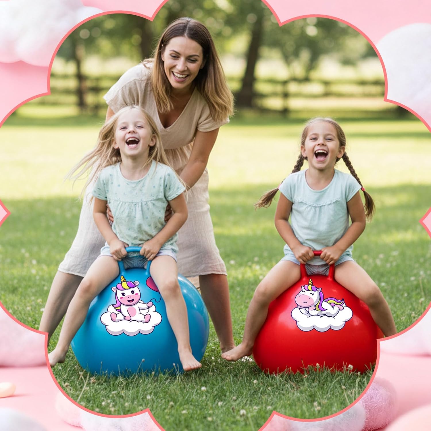 Threan 6 Pcs Hopper Ball for Kids 3-6, 18 Inch Unicorn Bouncy Ball with Handle Unicorn Jumping Inflatable Bouncing Hopper Carnival Outdoor Toys for Girls Boys Toddler Children Gifts