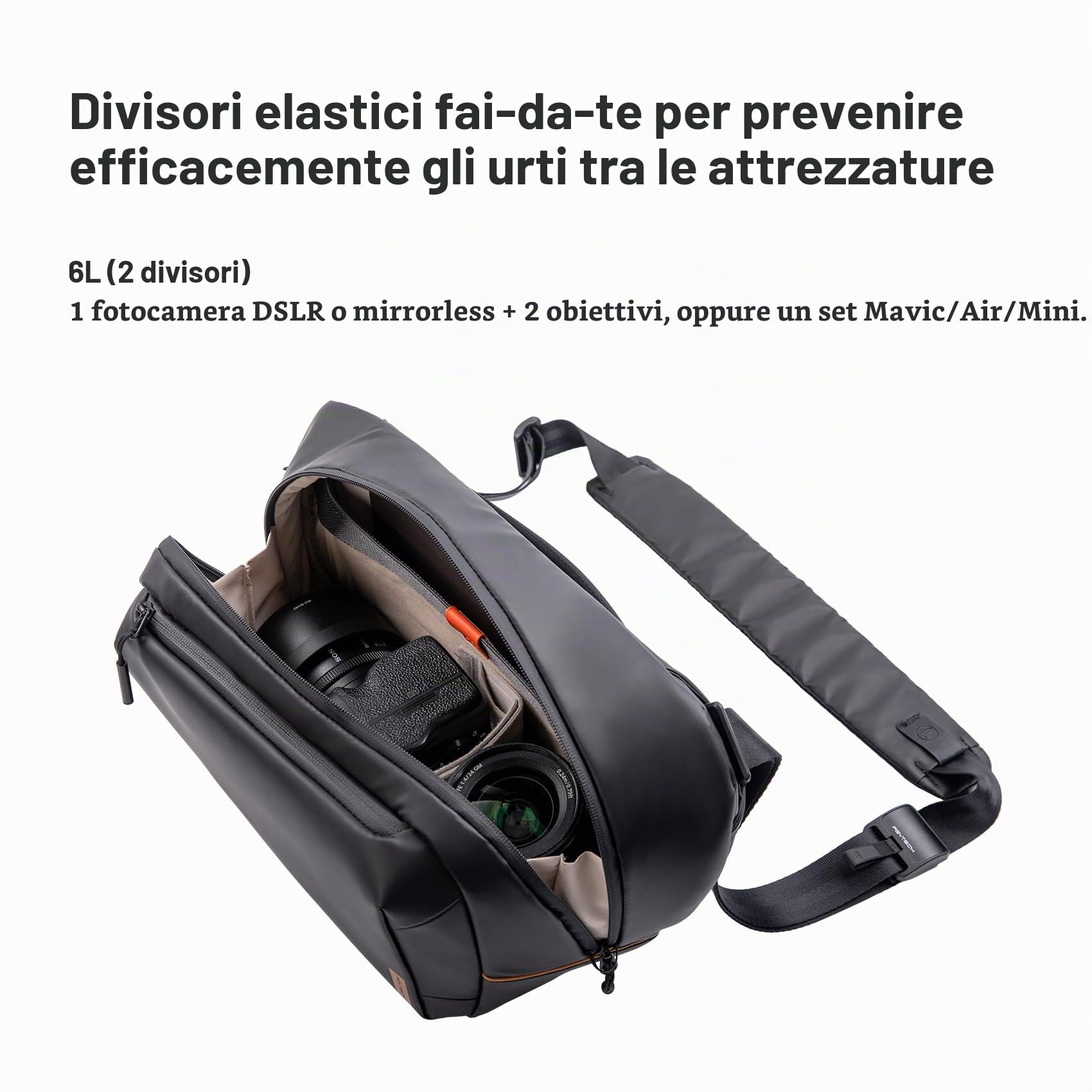 PGYTECH OneGo Solo V2 Borsa Fotografica Professionale Tracolla 6L, Zaino Fotografico Piccolo Impermeabile Compatibile con Fotocamera Reflex Canon, Sony, DJI Avata 2, DJI Mavic 3, iPad Pro 11'', Verde