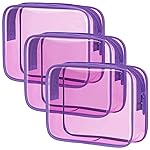 PACKISM TSA Approved Toiletry Bag - 3 Pack Quart-sized Clear Toiletry Bag with Zipper, Clear Makeup Bags Fit Travel Size Toiletries, Carry-onTravel Bags, Light Pinkish Purple